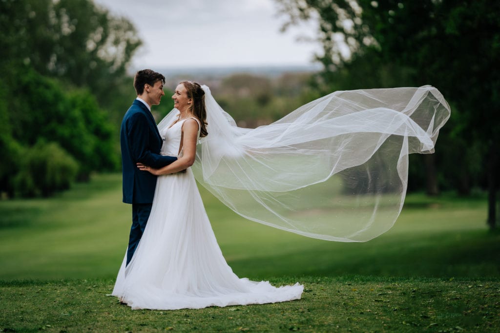 Bride and Groom Portrait at Coombe Wood Golf Course wedding