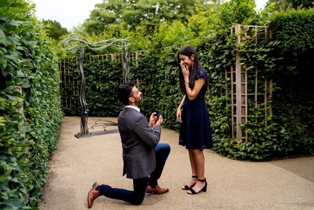 Initmate wedding proposal in Hampton Court Palace Gardens maze | Surrey