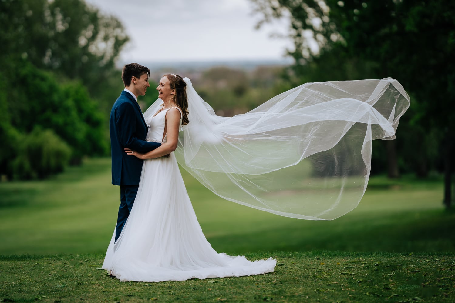 brides veil flowing in the wind