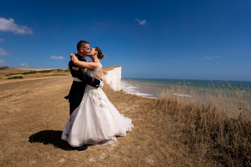 wedding photo taken on top of beachy head