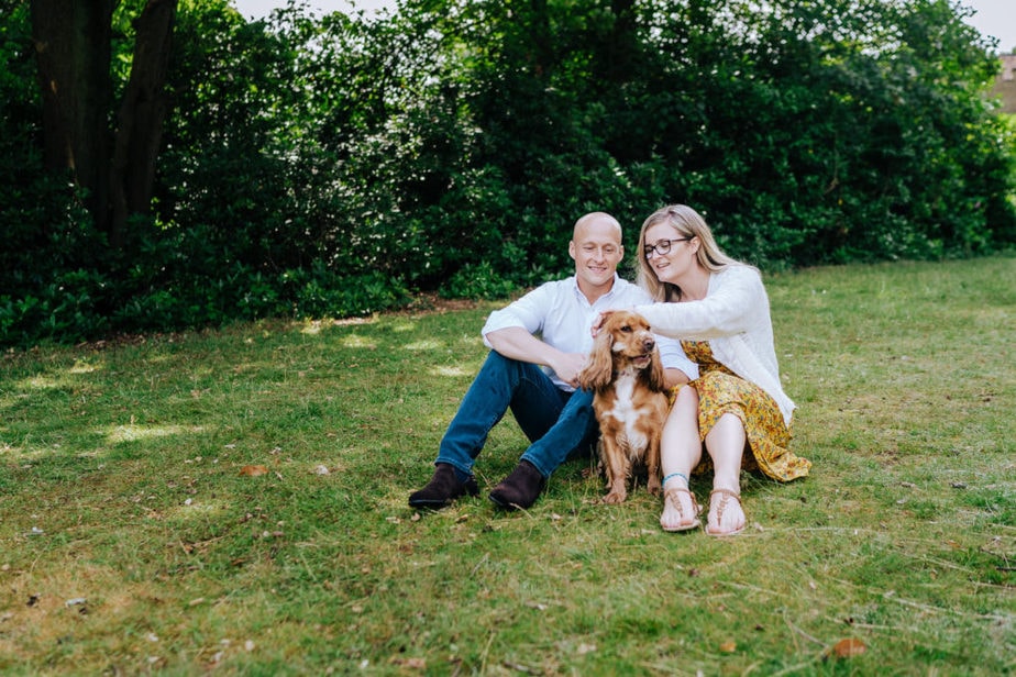 Virginia Water Engagement Shoot | Surrey Wedding Photographer | engagement shoot with a dog