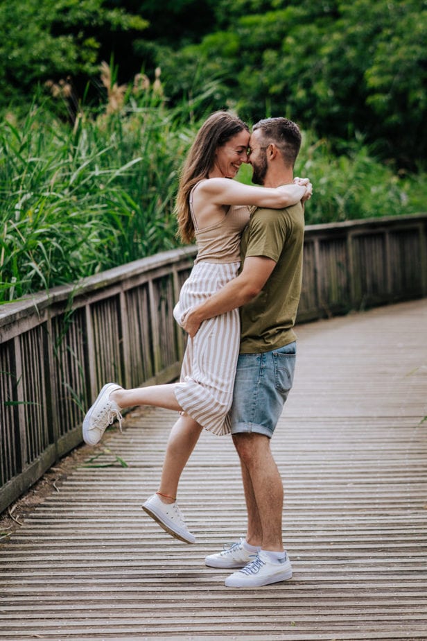 intimate engagement photo of a surrey couple deeply in love