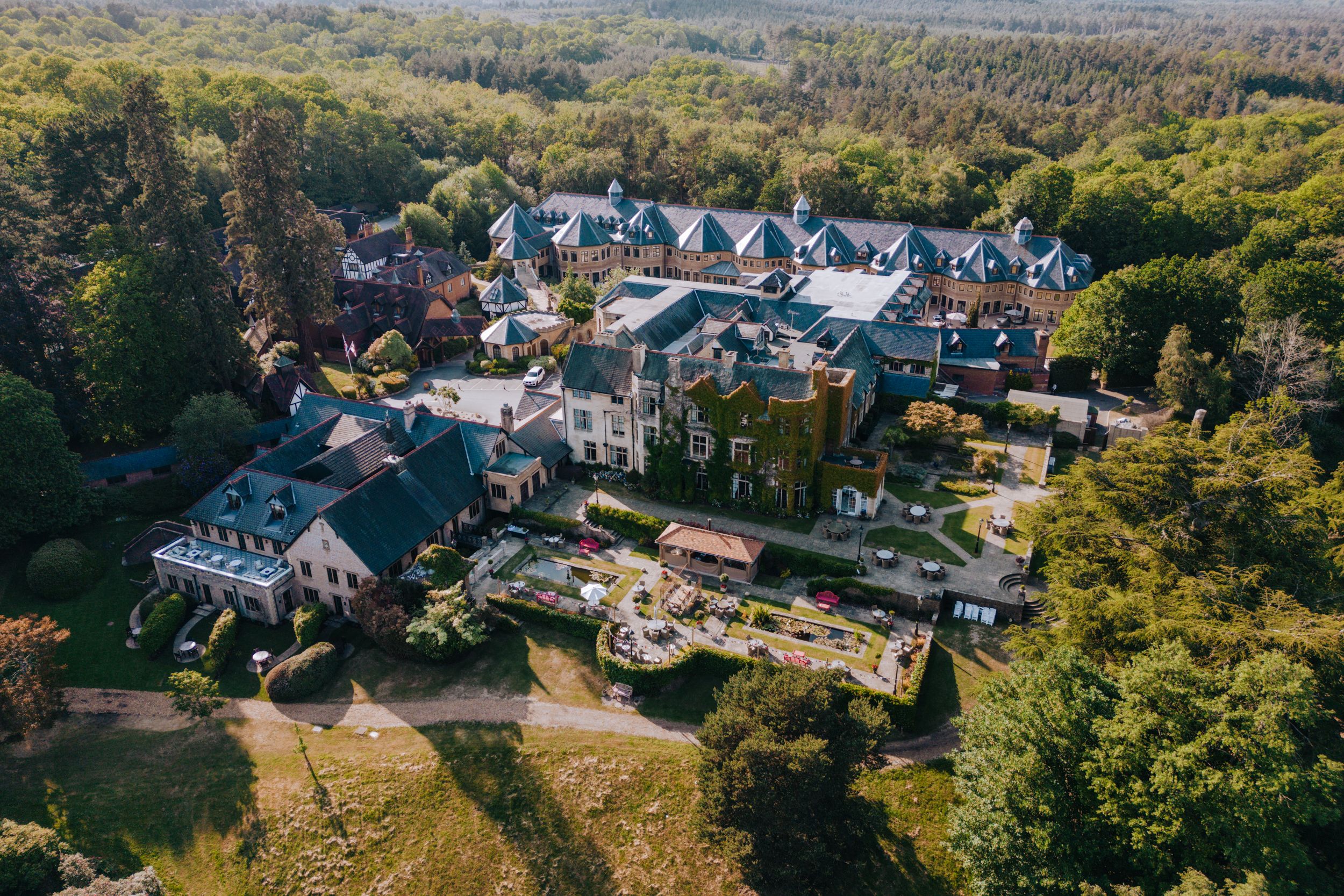 An aerial view of Pennyhill Park Wedding Venue