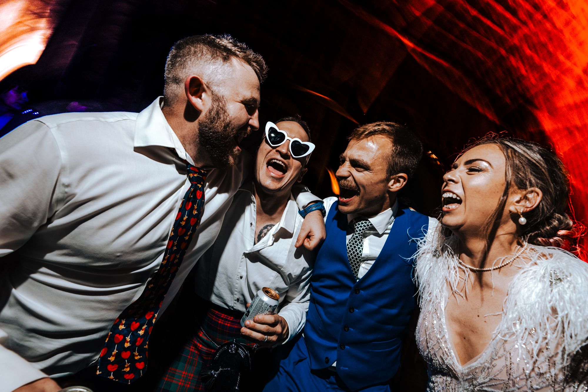 Guests dancing during the evening party at a Sussex wedding.